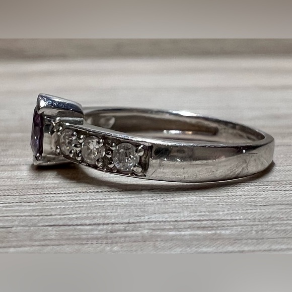 Vintage Sterling Silver Tension Set Amethyst & Cubic Zirconia Ring, Size 5 - Picture 2 of 16